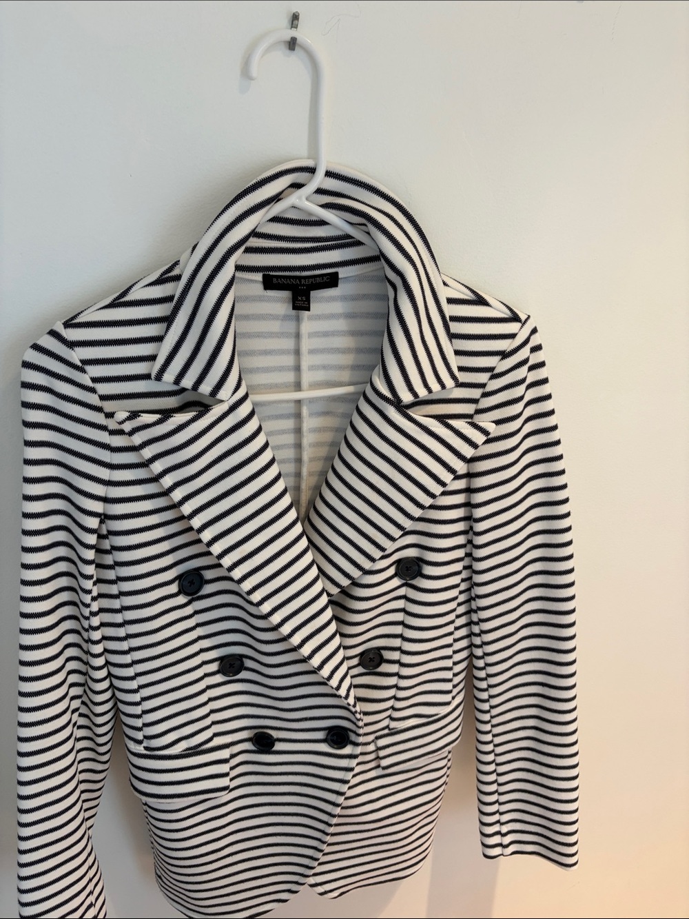 Banana Republic Black & White Striped Double-Breasted Blazer
